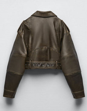 Jaqueta Verde Army Feminina De Couro Perfect Retro