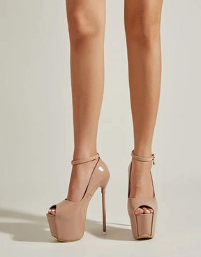 Sapato Feminino Bege Peep Toe Plataforma