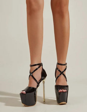 Sapato Feminino Preto Peep Toe com Fivela