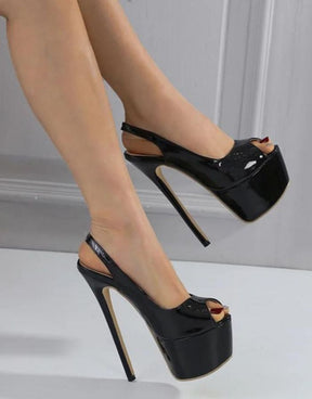 Sapato Feminino Preto Peep Toe Salto Fino