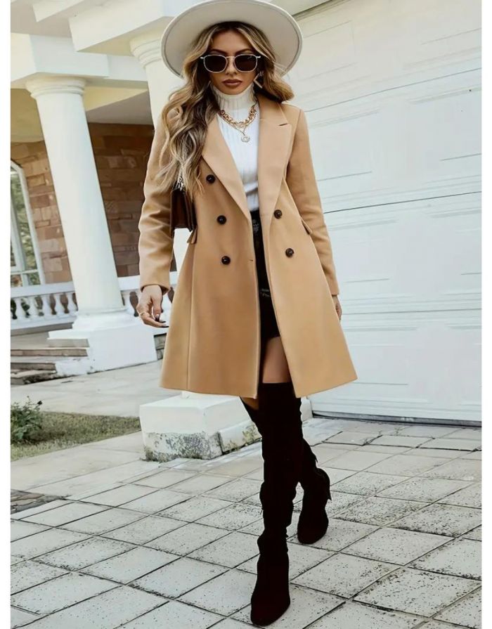 Sobretudo Bege Feminino Trench Duplo Peito