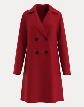 Sobretudo Vermelho Feminino Duplo Botões Liso