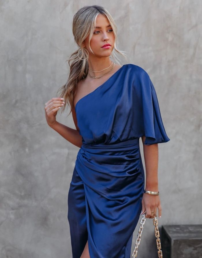 Vestido Azul Midi Ombro Só