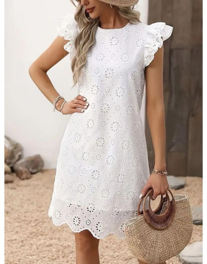 Vestido Branco Babado na Manga