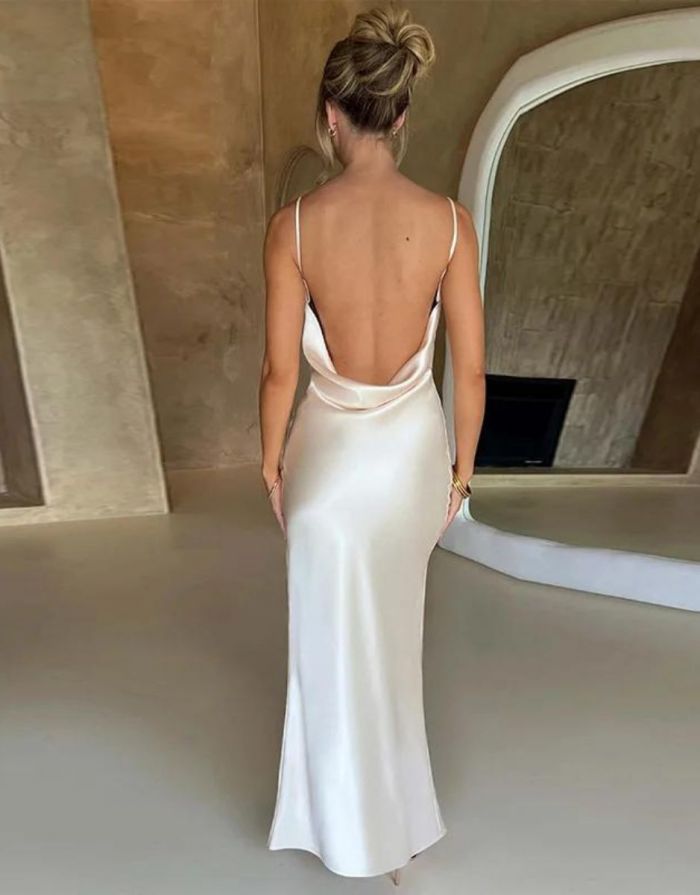 Vestido Branco Maxi Cetim Fenda