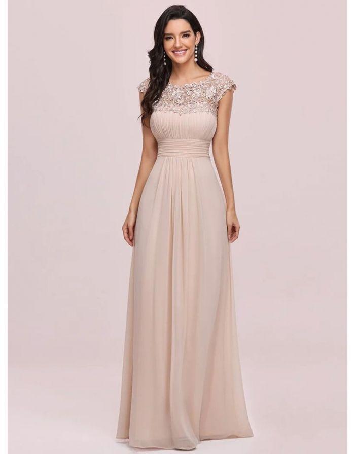 Vestido Corar Longo Decote em O Off Mangas