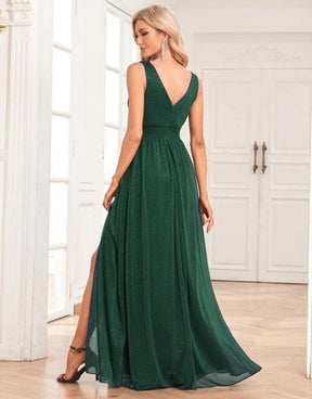 Vestido Longo Brilhante Chiffon Duplo Decote V