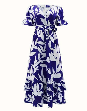 Vestido Longo Transpassado Estampado Floral Mangas Bufantes
