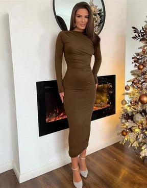 Vestido Maxi Decote em O Manga Longa