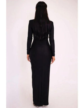 Vestido Maxi Manga Longa Monocromático Slim