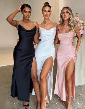 Vestido Rosa Midi de Cetim com Alcinhas Finas