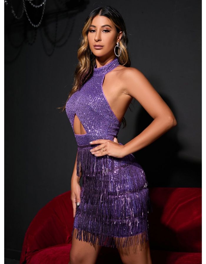 Vestido Roxo Franja Lilly