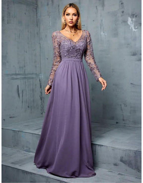 Vestido Roxo Longo Bordado Manga Longa