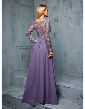 Vestido Roxo Longo Bordado Manga Longa