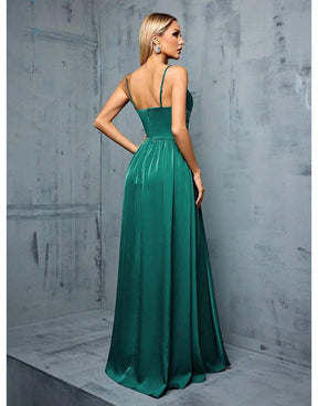 Vestido Verde Esmeralda Longo Deep V Cruz Lantejoulas