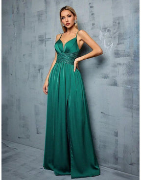 Vestido Verde Esmeralda Longo Deep V Cruz Lantejoulas