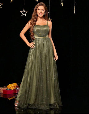 Vestido Verde Exército Longo Lantejoula De Prata