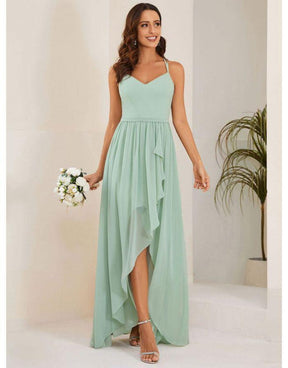 Vestido Verde Menta Alças Finas Detalhe Babados